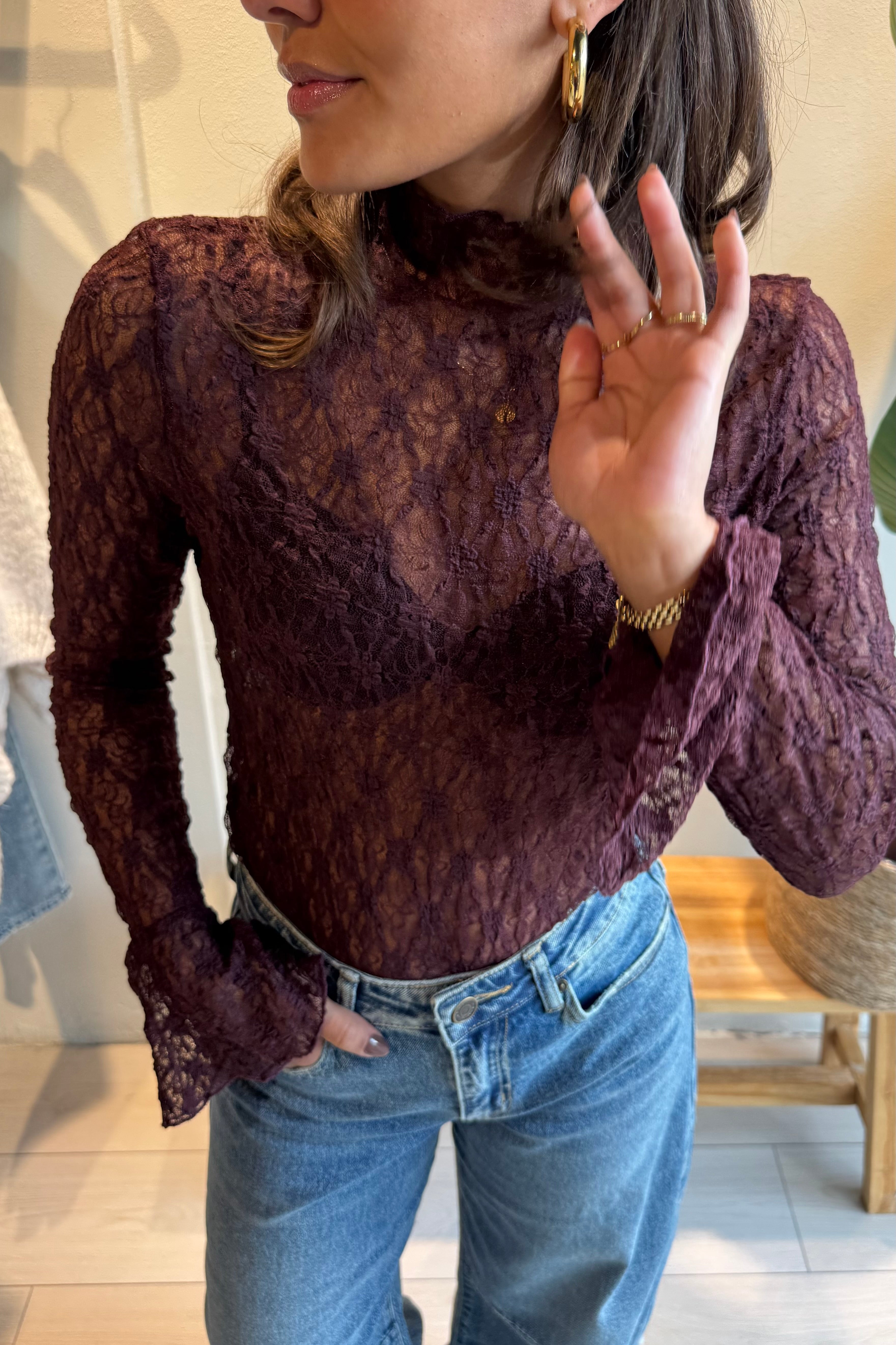 Mesh top wijn rood