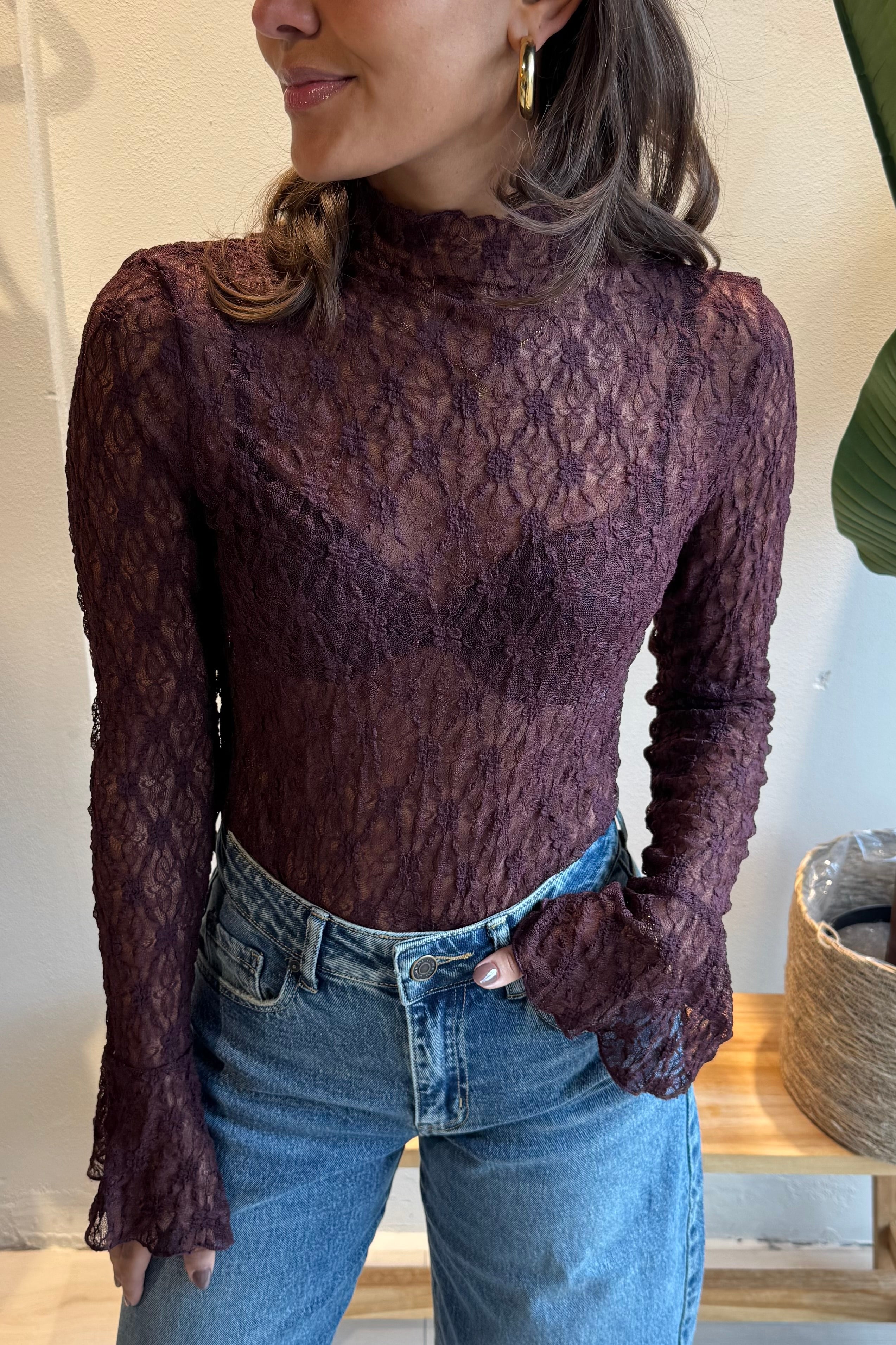 Mesh top wijn rood